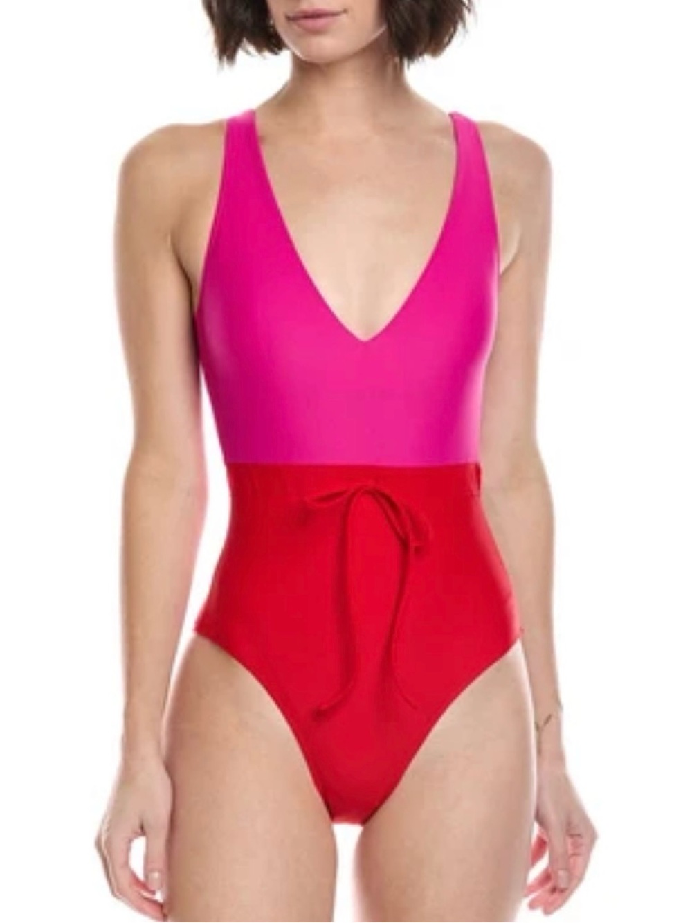 New Summersalt Girls Colorblock One-Piece Bodysuit in Hot Pink and Red
